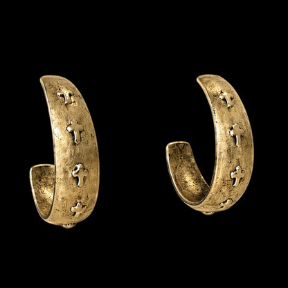 gold plated Repurposed raised cross hoop earring