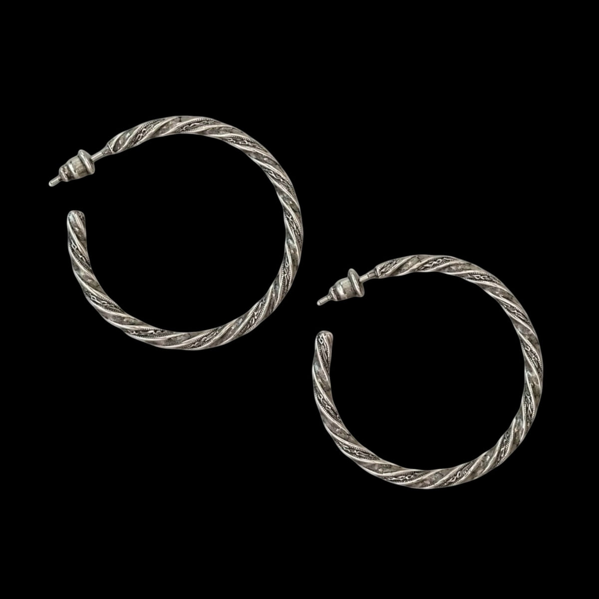 Large Silver Plated Vintage Hoop Earrings