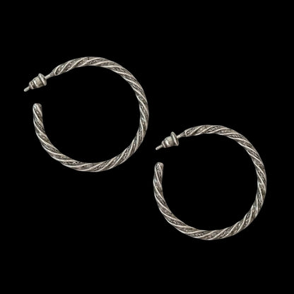 Large Silver Plated Vintage Hoop Earrings