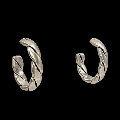 Sterling Plated Vintage Rope Small Hoop Earrings