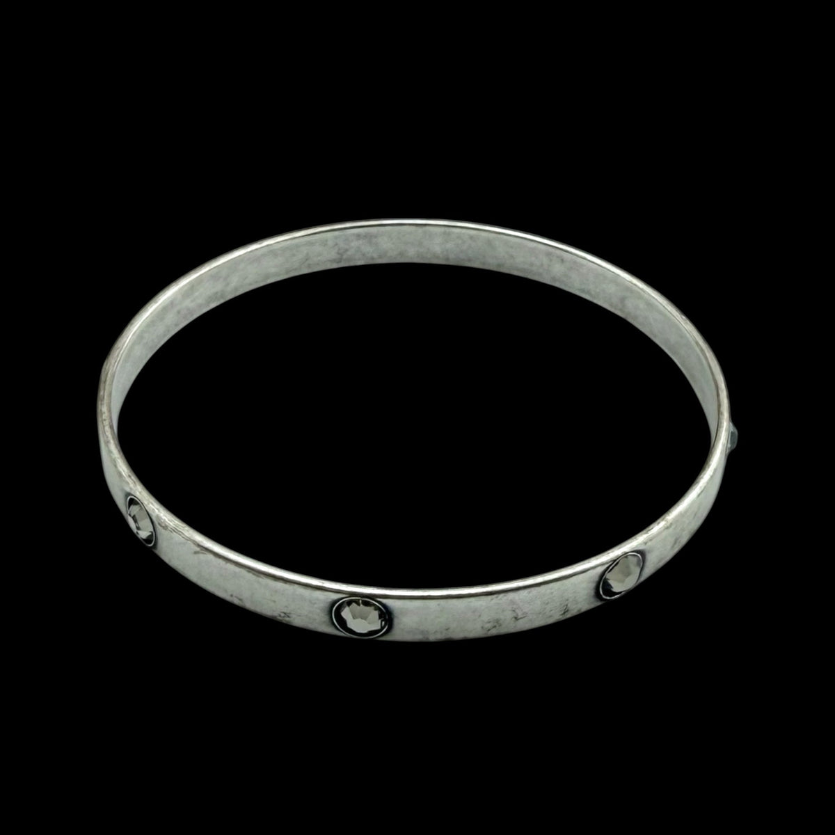 Vintage Large Silver Bangle with Crystals