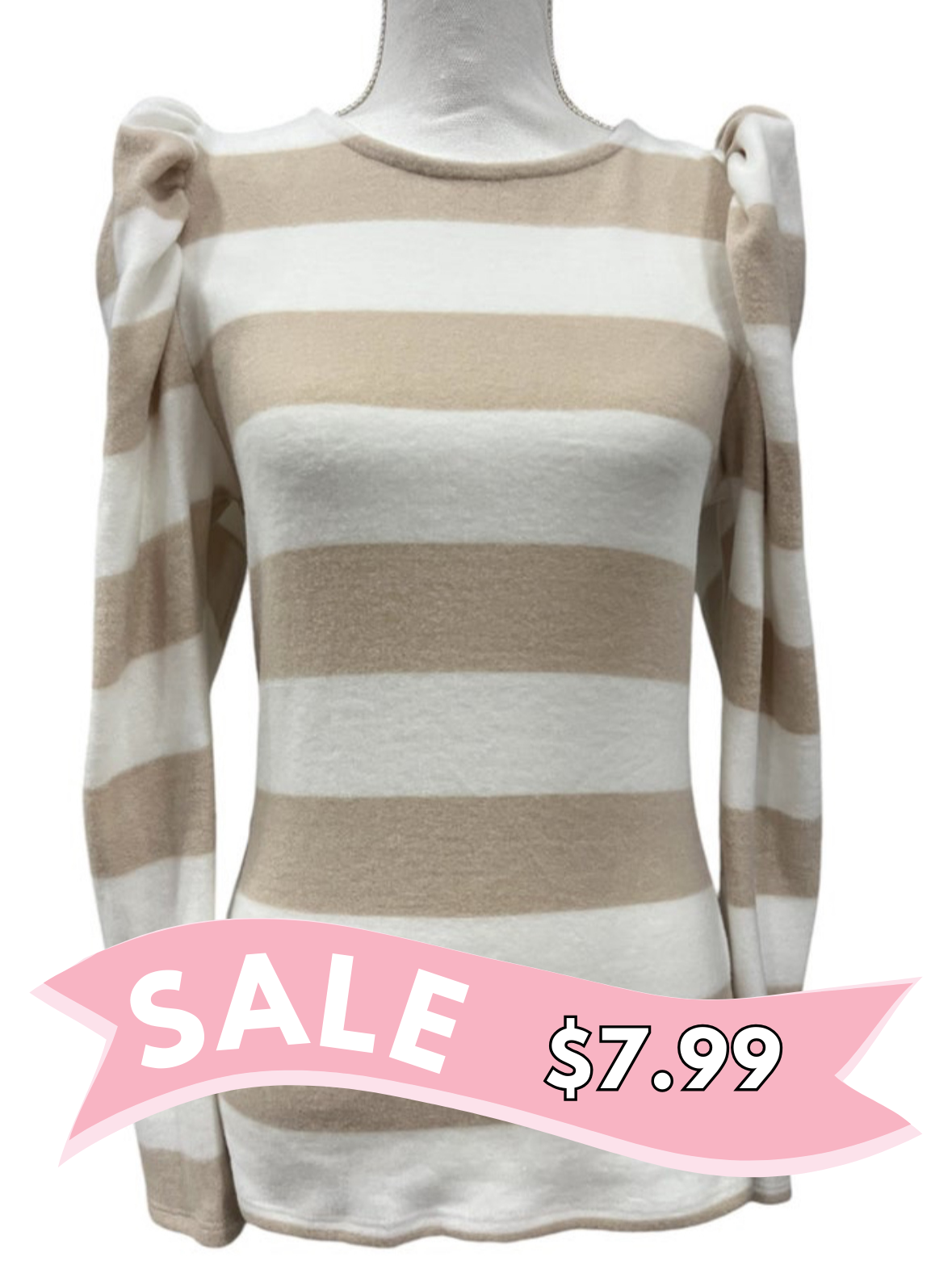 Striped Puff Shoulder Long Sleeve Top