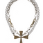 DOUBLE STRAND LYON CHAIN AND AUSTRIAN CRYSTAL WITH FRENCH CROSS