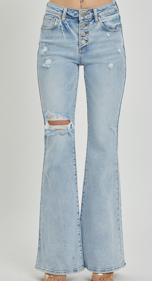 Risen MID RISE BUTTON DOWN FLARE JEANS