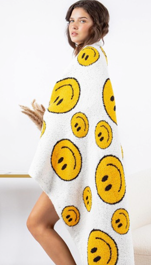 Super Soft Happy Face Print Brushed Poly Microfiber Throw Blanket