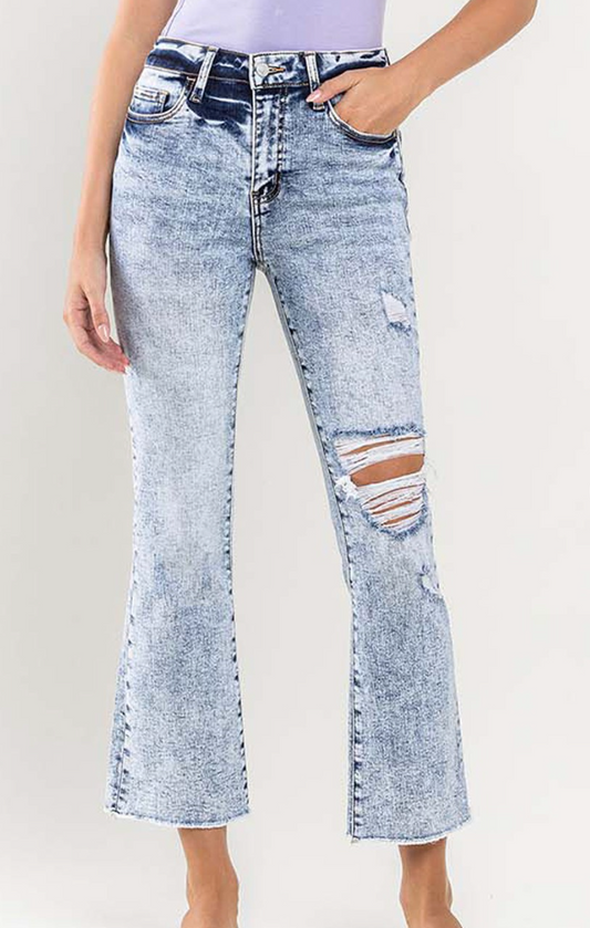 VERVET HIGH RISE DISTRESSED CROP FLARE JEANS