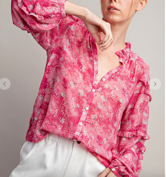 Floral Printed Ruffle Blouse Top