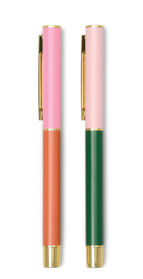 Color Block Pens - Set of 2 - Red Orange + Emerald