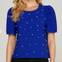 Round Neck Pearl Embellished Woven Top