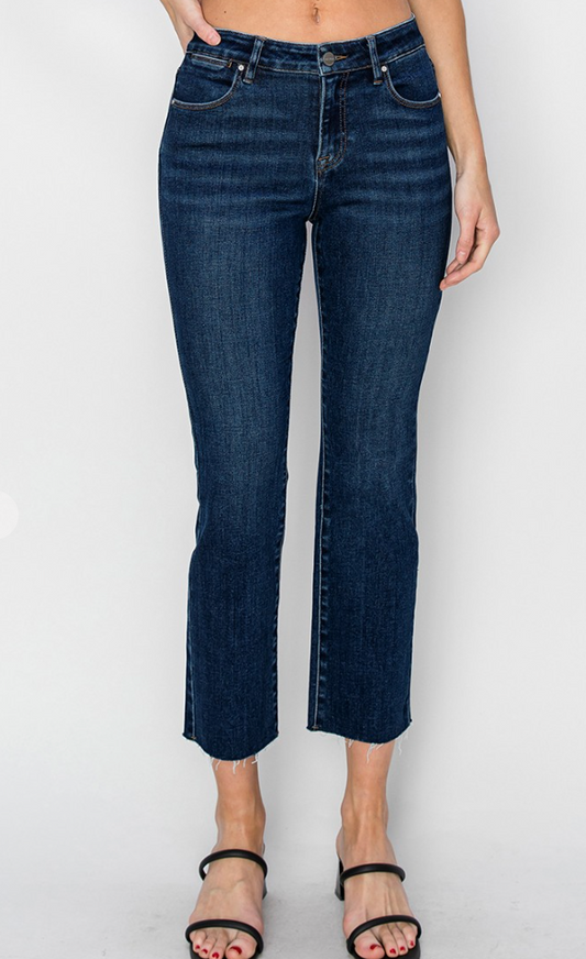 MID RISE RAW EDGE HEM STRAIGHT JEANS