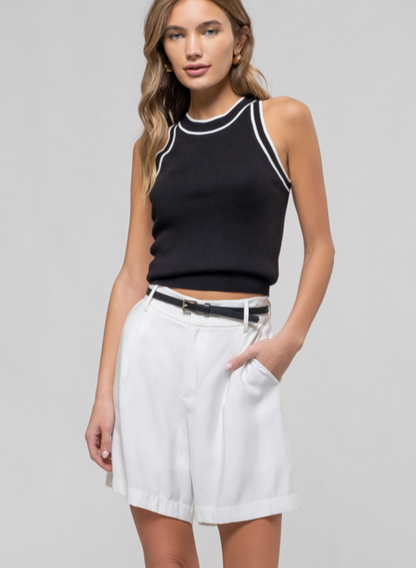 CONTRAST STRIPE SWEATER KNIT HALTER TOP