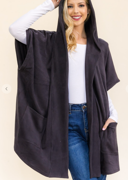 Hooded fleece waffle cape