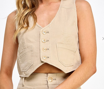 Solid Twill Sleeveless Vest