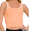 Stone Washed Ribbed Square Neck Tank Top with Bra Pads - GROUP B