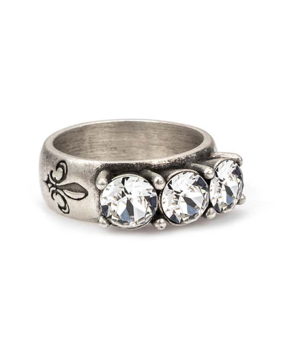 French Kande Triple Austrian Crystal Silver Ring