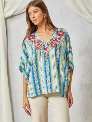STORE Poncho Top with Embroidered V-Neckline