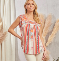 Dolman Short Sleeve Multicolored Print Babydoll Top