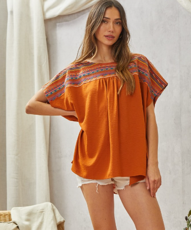 Poncho Top with Embroidery Detail