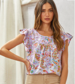 Flutter Sleeve Embroidered Top