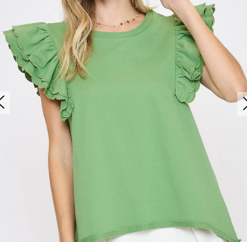 Ruffled Scalloped Sleeves French Terry Top