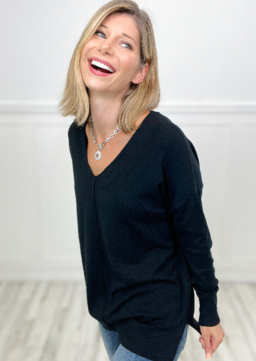 Viscose Front Seam Long Sleeve Sweater