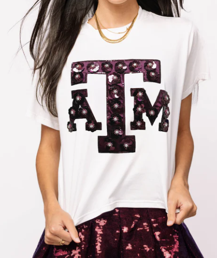 Queen of Sparkles Texas A&M Mascot Sequin Flower Tee