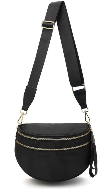 Nylon Solid Fanny Pack Bum Bag in Black