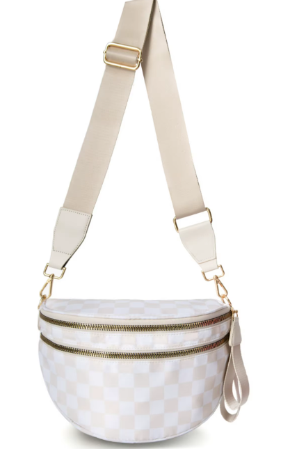 Checkered Fanny Pack Nylon Bum Bag in Beige