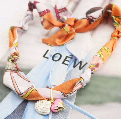 Coral Scarf Necklace with Shell & Heart Enamel Charm