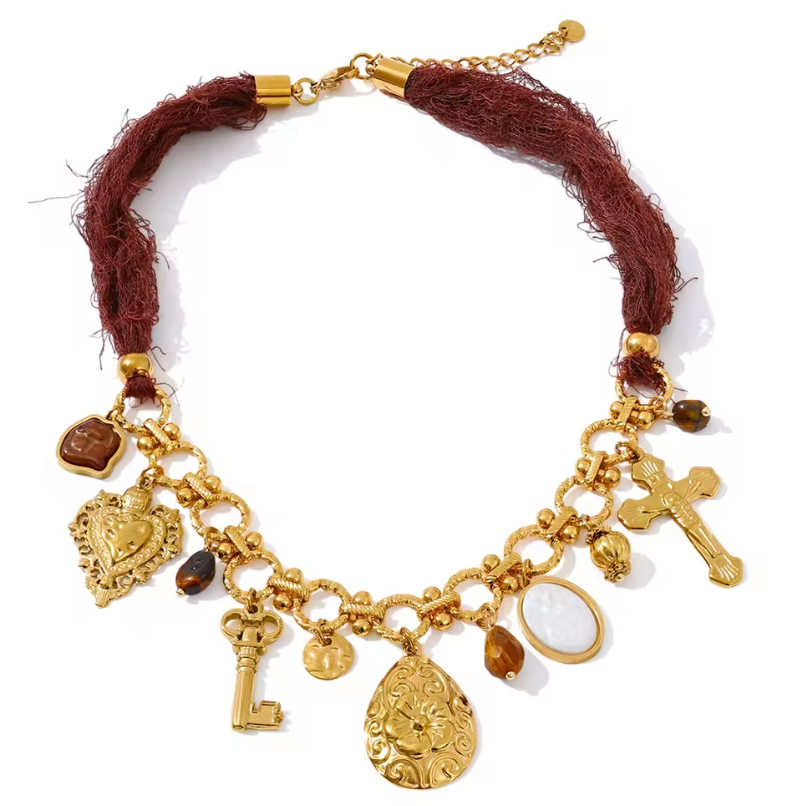 Vintage Deep Red Charm Necklace