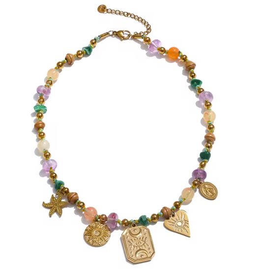 Sun Moon Eye Natural Stone Pendant Necklace