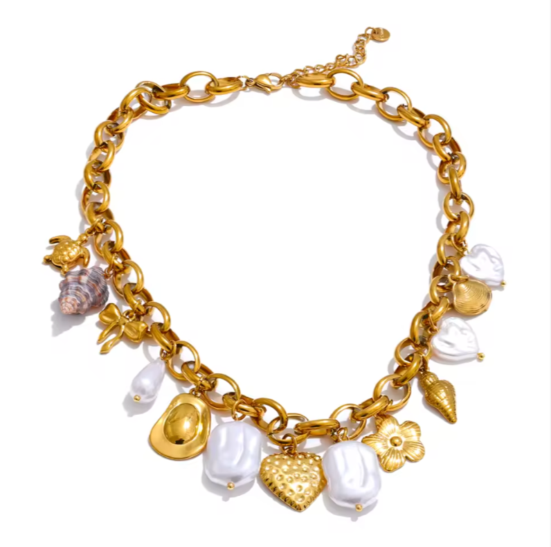 Pearl Conch Charm Necklace