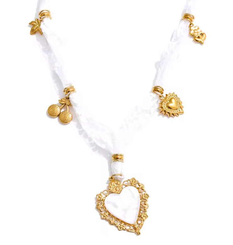 Heart, Shell, Cherry Charm Necklace