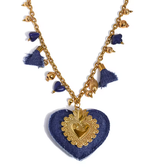 Denim Heart Charm Necklace