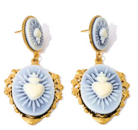 Resin Cameo Heart Earrings