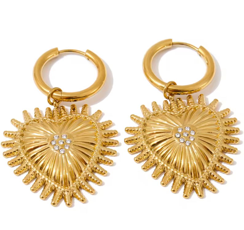 Vintage European Style Zircon Inlaid Gold Plated Heart