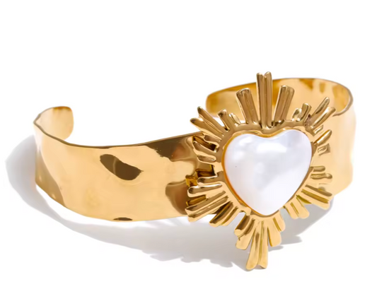 Heart and Pearl Cuff Bracelet