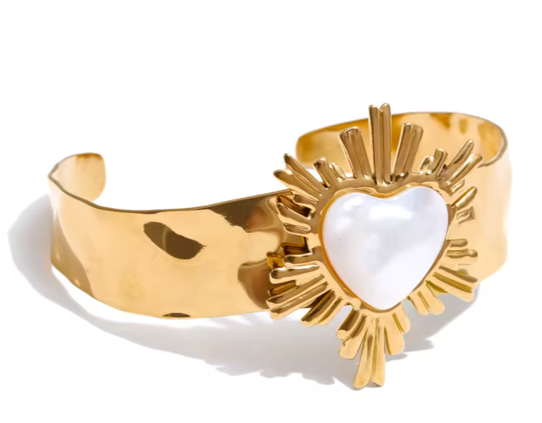 Heart and Pearl Cuff Bracelet