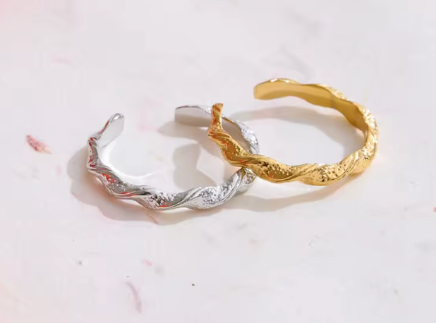 Twisted Gold Plated Open Ring Adjustable Stainless Steel Ring