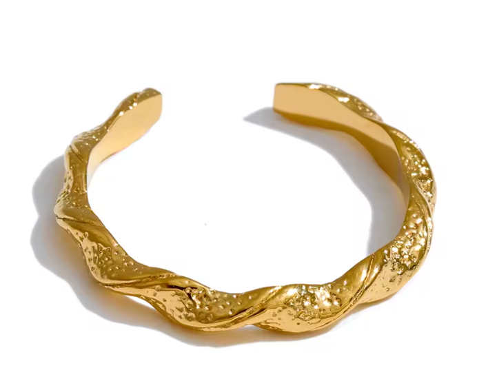 Twisted Gold Plated Open Ring Adjustable Stainless Steel Ring