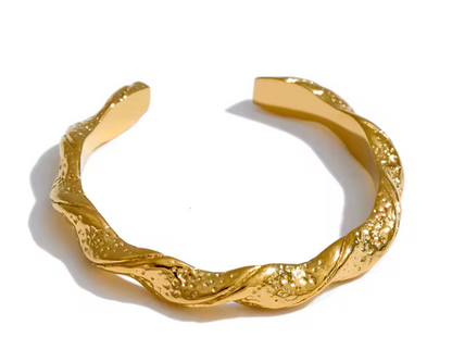 Twisted Gold Plated Open Ring Adjustable Stainless Steel Ring