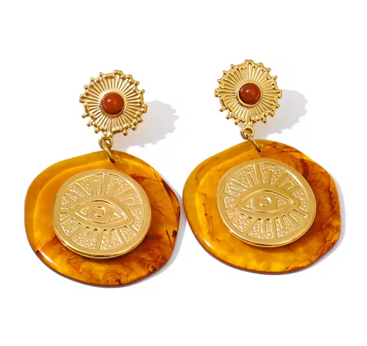 Amber Color Round Resin Acrylic Earrings