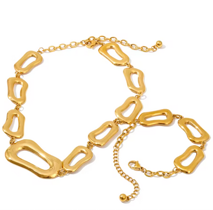 Geometric Hollow Shape Stainless Steel Gold Plated Bracelet Necklace
