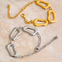 Geometric Hollow Shape Stainless Steel Gold Plated Bracelet Necklace