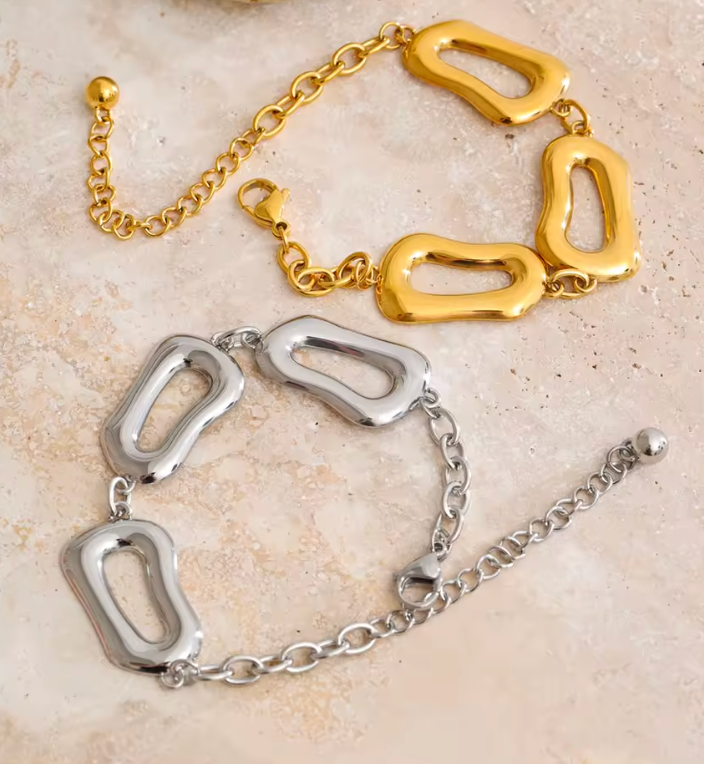 Geometric Hollow Shape Stainless Steel Gold Plated Bracelet Necklace
