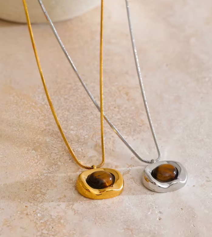 Snake Chain with Tigers Eye Stone Necklace