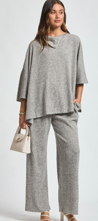 Brushed Ribbed Knit Two-Piece Set in Oatmeal