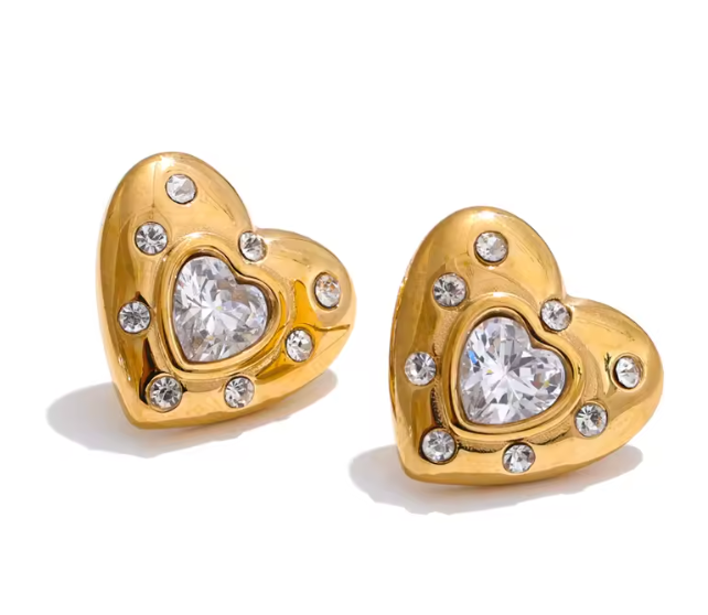Heart Stud CZ Earrings