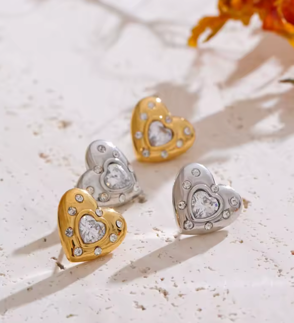 Heart Stud CZ Earrings