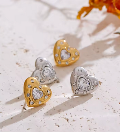 Heart Stud CZ Earrings